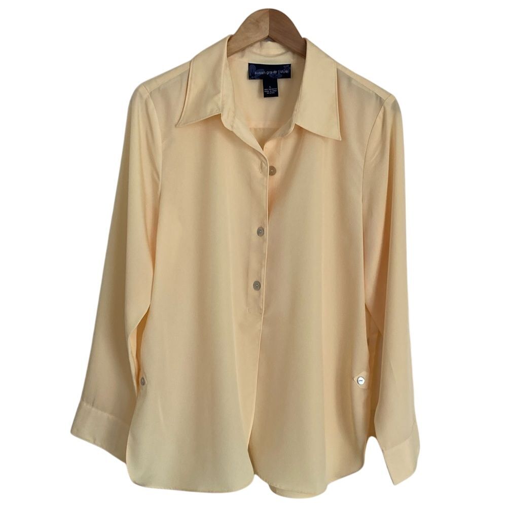 Susan Graver Womens Pullover Tunic Long Sleeve Shirt Size L Yellow Career